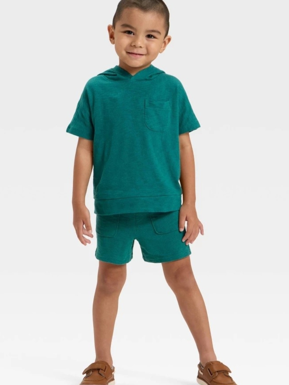Toddler Boys Cat & Jack Green Hooded Shorts Outfit 18M - NWT